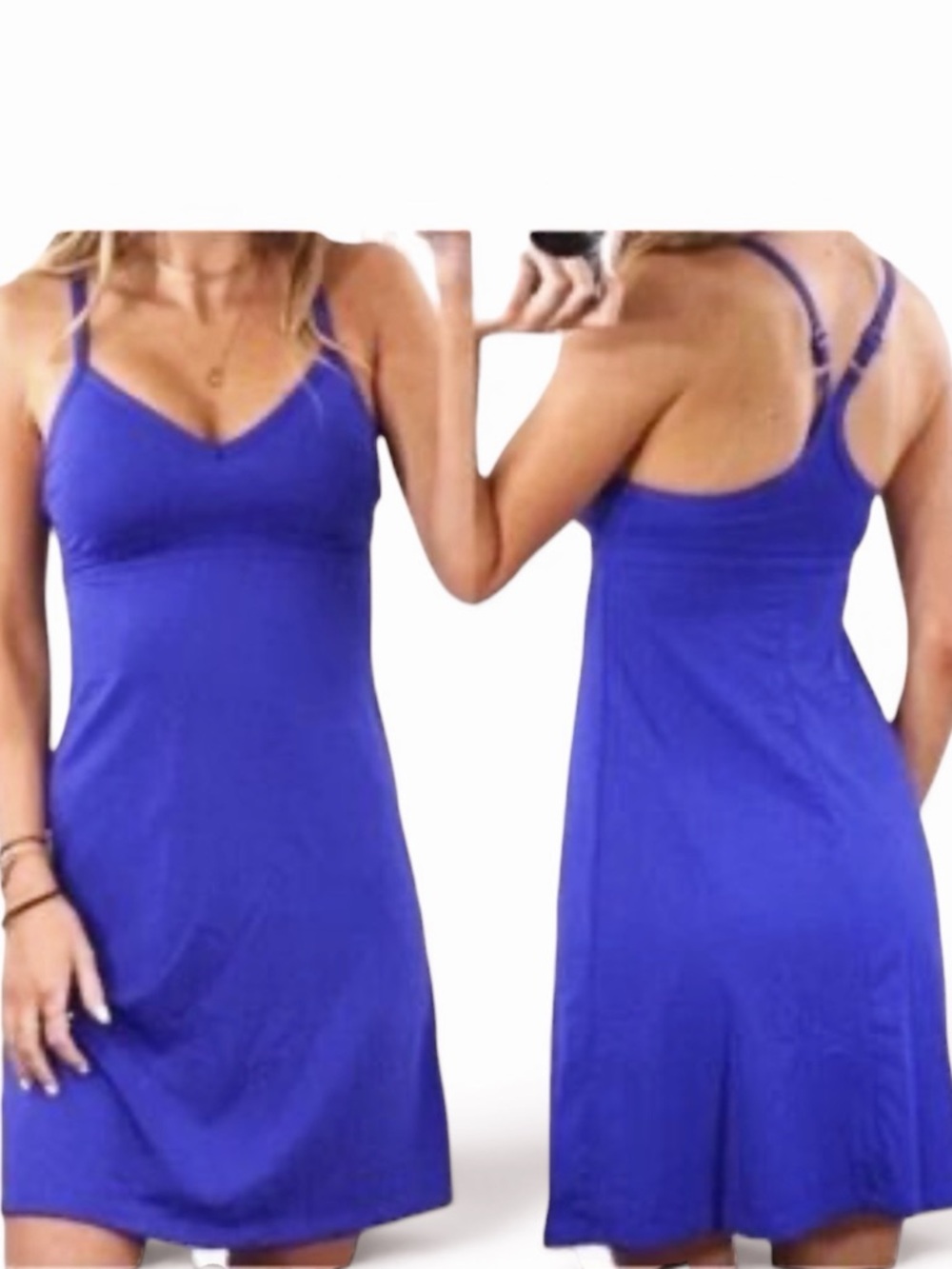 Athleta Shorebreak Swim Dress Built In Bra Halter 739781 Blue Purple Small